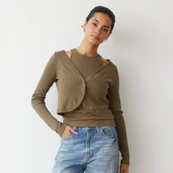 MONROW Baby Thermal Double Layer Cardi Top STONEGREEN Cheap